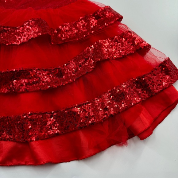Red Formal Ruffled Sequin Dress – Kids Size 5/6, Holiday Dress - Picture 3 of 7